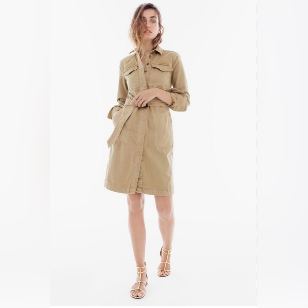 J. Crew Khaki Belted Shirt Trench Dress